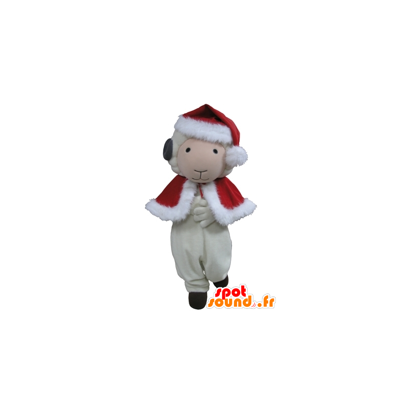 Mascote cabra, ovelha branca e preta em trajes de Natal - MASFR031639 - Mascotes Sheep