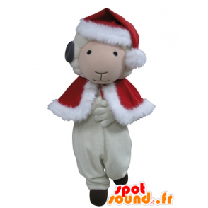 Goat mascot, white and black sheep in Christmas attire - MASFR031639 - Mascots sheep