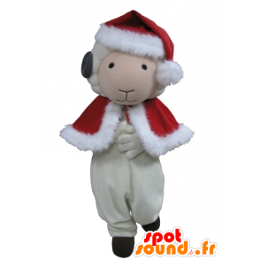 Geit mascotte, wit en zwart schapen in kledij van Kerstmis - MASFR031639 - schapen Mascottes