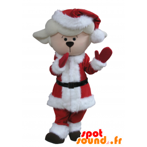 Mascotte de mouton, d'agneau blanc en tenue de Noël - MASFR031640 - Mascottes Mouton