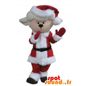 Mascot mutton, white lamb in Christmas attire - MASFR031640 - Mascots sheep