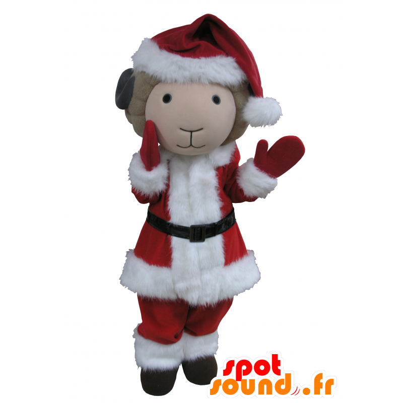 Geit mascotte, beige en zwart Kerstman outfit - MASFR031641 - Mascottes en geiten Geiten