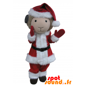 Mascotte di capra, padre beige e nero vestito di Natale - MASFR031641 - Capre e capra mascotte