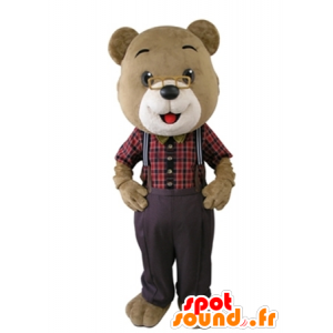 Beige og hvid bamse maskot med briller - Spotsound maskot