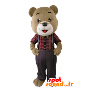 Beige og hvit teddy maskot med briller - MASFR031642 - bjørn Mascot