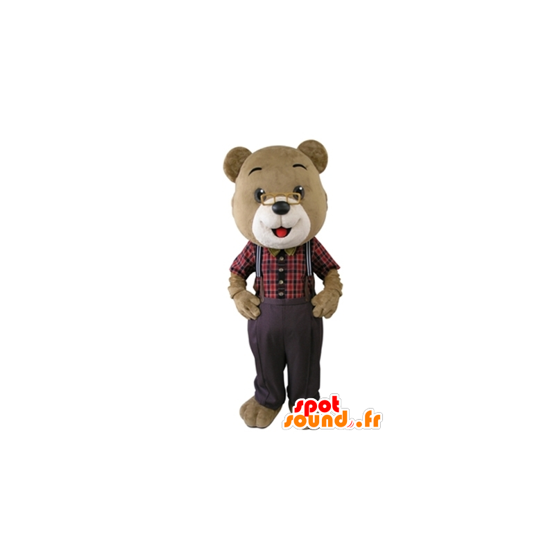 Beige og hvit teddy maskot med briller - MASFR031642 - bjørn Mascot
