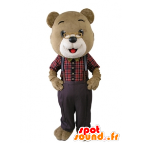 White and beige teddy mascot with glasses - MASFR031642 - Bear mascot