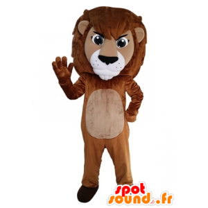 Mascot bruine en witte leeuw Giant. katachtige mascotte - MASFR031643 - Lion Mascottes