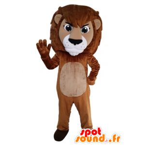 Mascot brun og hvid løve, kæmpe. Feline maskot - Spotsound