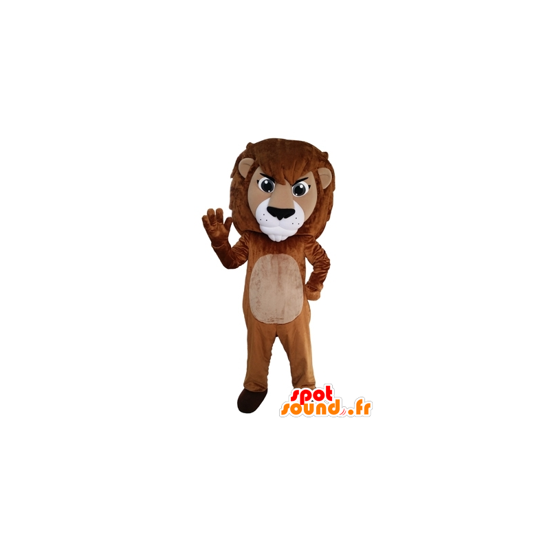 Mascot bruine en witte leeuw Giant. katachtige mascotte - MASFR031643 - Lion Mascottes