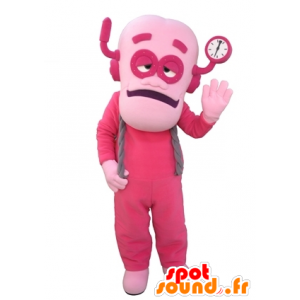 Homem mascote, vestida de rosa rosa robô - MASFR031646 - Mascotes homem
