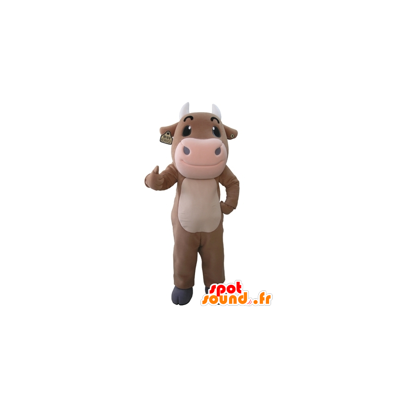 Olbrzym brązowy i różowy krowa maskotka - MASFR031647 - Maskotki krowa