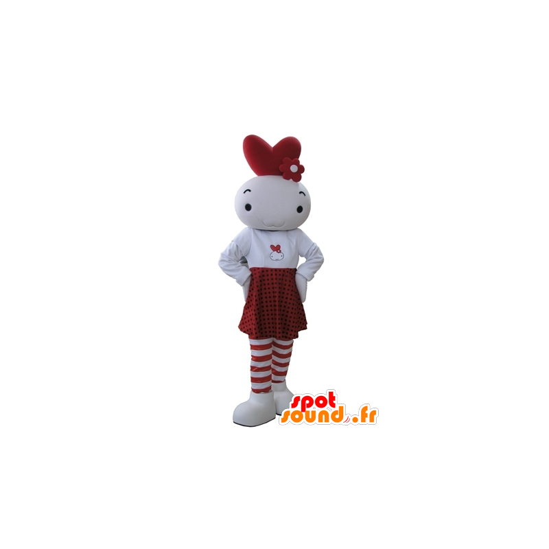 Sneeuwman mascotte, wit en rood kindje - MASFR031649 - man Mascottes