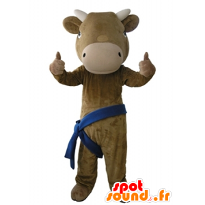 Brunt og beige ku maskot, gigantiske og veldig realistisk - MASFR031653 - Cow Maskoter