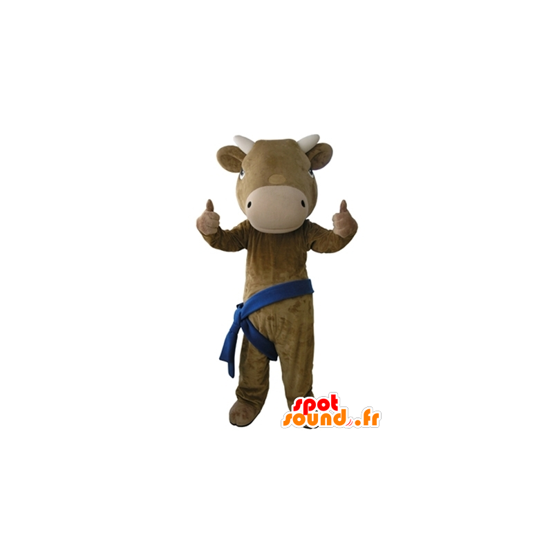 Brown and beige cow mascot, giant and very realistic - MASFR031653 - Mascot cow