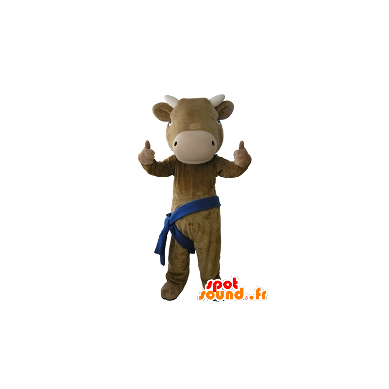 Bruin en beige koe mascotte, reus en zeer realistisch - MASFR031653 - koe Mascottes