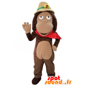 Hnědá opice maskot s průzkumníkem kloboukem - MASFR031654 - Monkey Maskoti