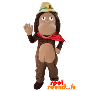 καφέ μασκότ πίθηκος με ένα καπέλο εξερευνητής - MASFR031654 - Πίθηκος Μασκότ