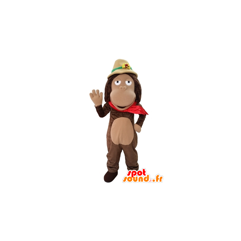 Ruskea apina maskotti kanssa tutkimusmatkailija hattu - MASFR031654 - monkey Maskotteja