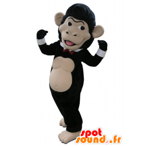 Musta ja beige apina maskotti kanssa rusetti - MASFR031656 - monkey Maskotteja