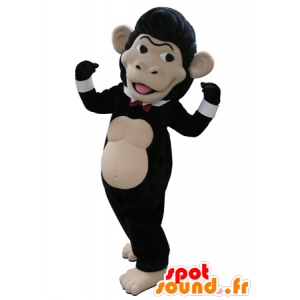 Zwart en beige aap mascotte met een vlinderdas - MASFR031656 - Monkey Mascottes
