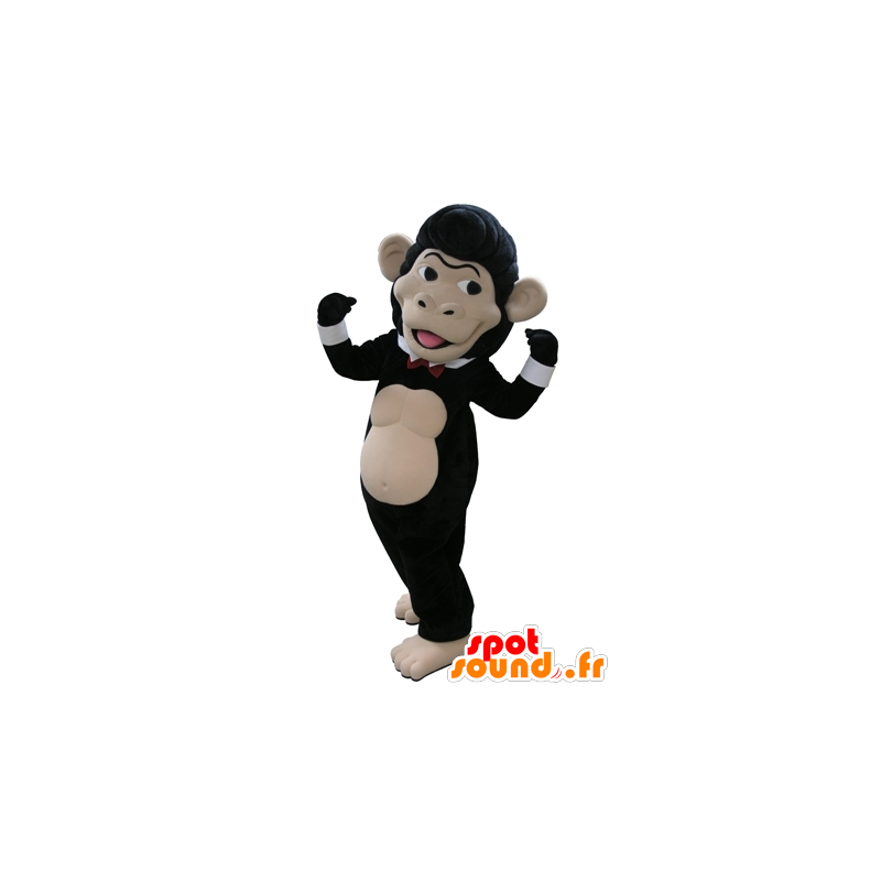 Nero e beige mascotte scimmia con una cravatta a farfalla - MASFR031656 - Scimmia mascotte