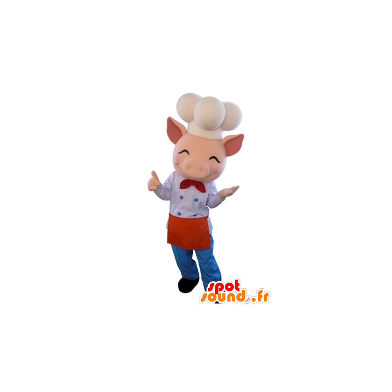 Mascotte de cochon rose en tenue de chef cuisinier - MASFR031662 - Mascottes Cochon