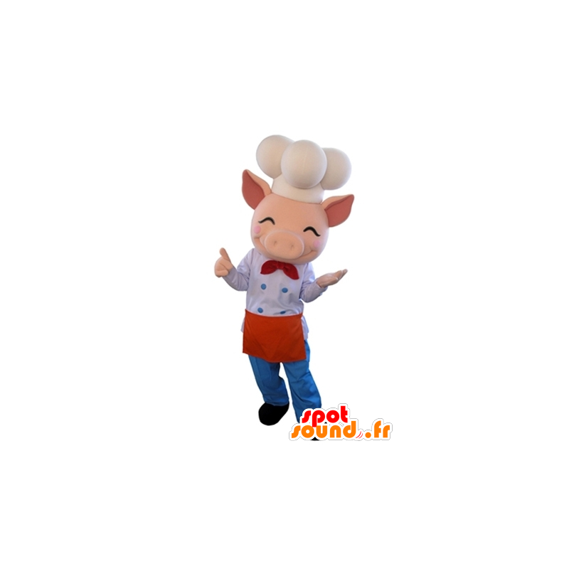 Roze varken mascotte gekleed in chef - MASFR031662 - Pig Mascottes