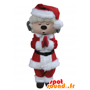 La mascota de cabra blanca y gris traje de Santa Claus - MASFR031663 - Cabras y cabras mascotas