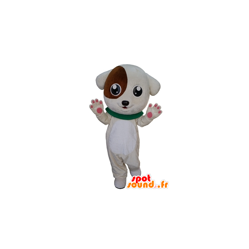 Mascotte de chiot blanc et marron, mignon et doux - MASFR031669 - Mascottes de chien