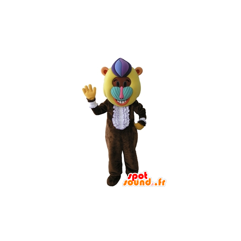 Monkey mascot, brown baboon with a colorful head - MASFR031672 - Mascots monkey