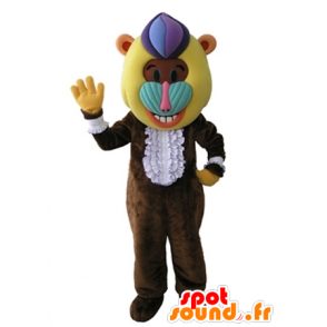 Monkey maskot, brun bavian med en fargerik hode - MASFR031672 - Monkey Maskoter