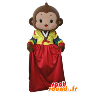 Brauner Affe-Maskottchen mit einem bunten Kleid - MASFR031673 - Maskottchen monkey