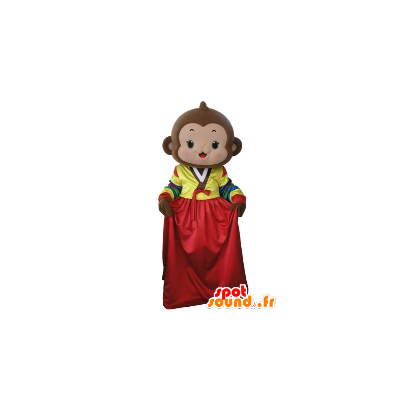 Brauner Affe-Maskottchen mit einem bunten Kleid - MASFR031673 - Maskottchen monkey