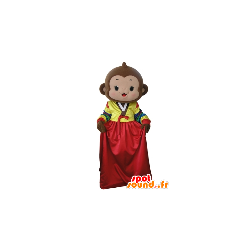 Brown monkey mascot with a colorful dress - MASFR031673 - Mascots monkey