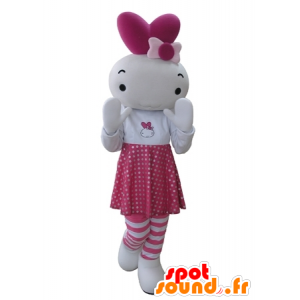 Mascot doll, pink and white rabbit - MASFR031675 - Rabbit mascot