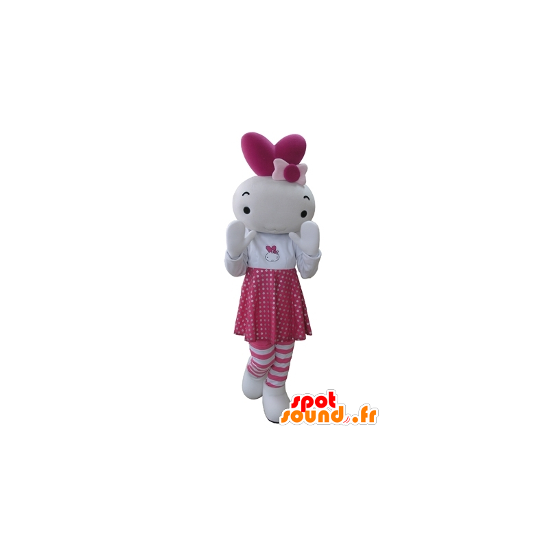 Mascot doll, pink and white rabbit - MASFR031675 - Rabbit mascot