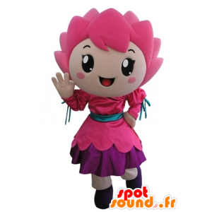 Mascot roze bloem, glimlachend meisje - MASFR031677 - Mascottes Boys and Girls