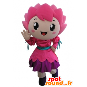 Rosa blommamaskot, le flicka - Spotsound maskot