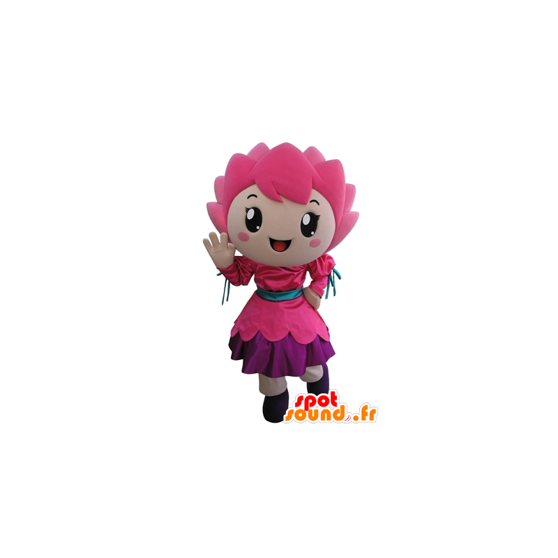 Mascot pink flower, smiling girl - MASFR031677 - Mascots boys and girls