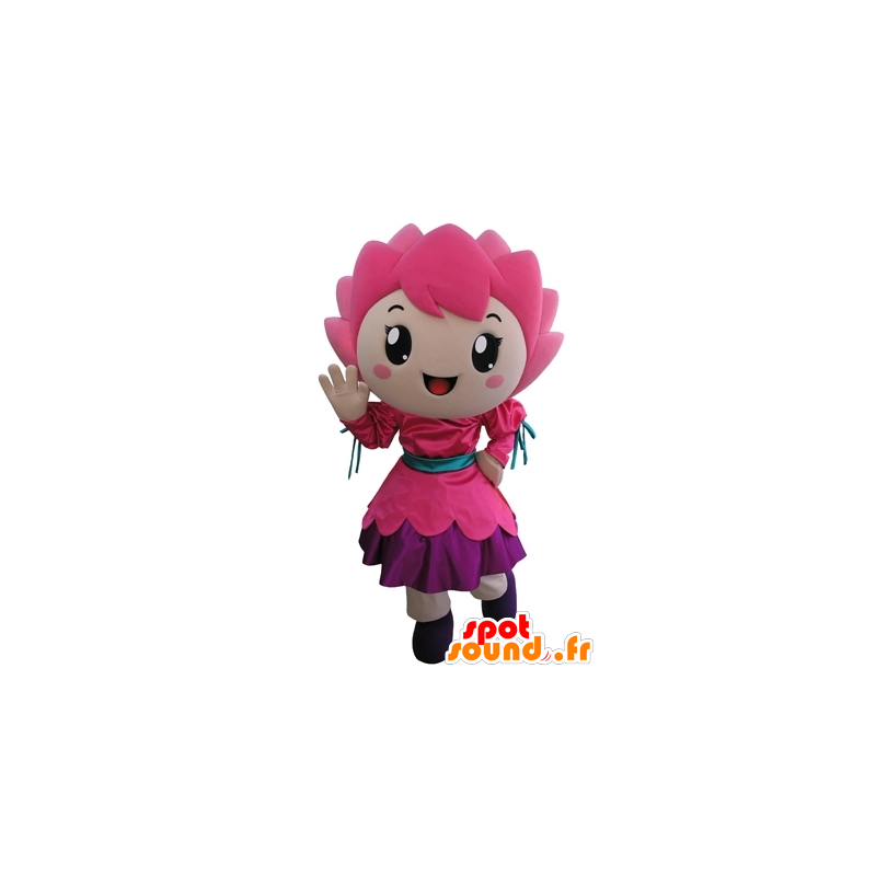 Mascot flor cor de rosa, menina, sorrindo - MASFR031677 - Mascotes Boys and Girls