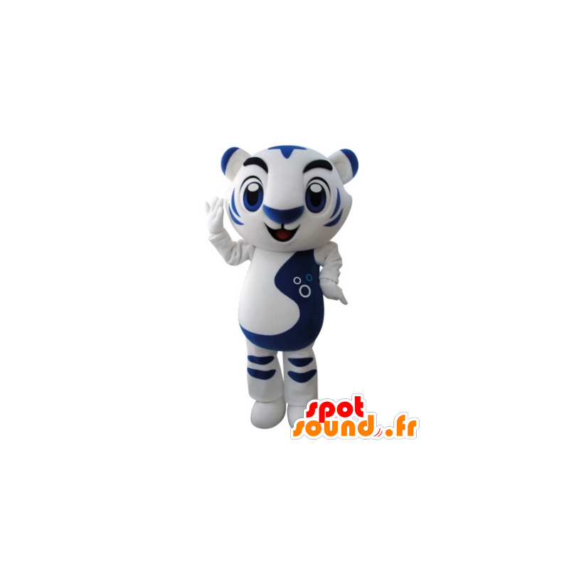 Maskot vit och blå tiger, mycket framgångsrik - Spotsound maskot