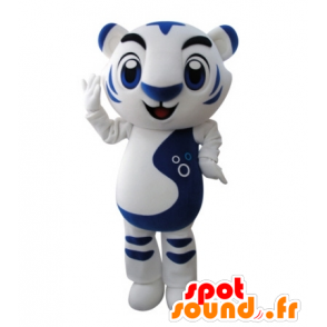 Maskot vit och blå tiger, mycket framgångsrik - Spotsound maskot