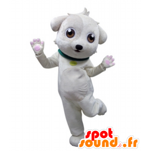 Witte hond mascotte met een groene kraag - MASFR031683 - Dog Mascottes