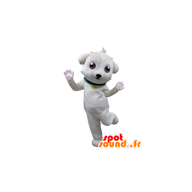 Biały pies maskotka z zielonym kołnierzem - MASFR031683 - dog Maskotki