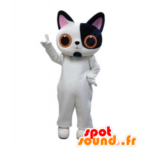 Bílá a černá kočka maskot s velkýma očima - MASFR031684 - Cat Maskoti