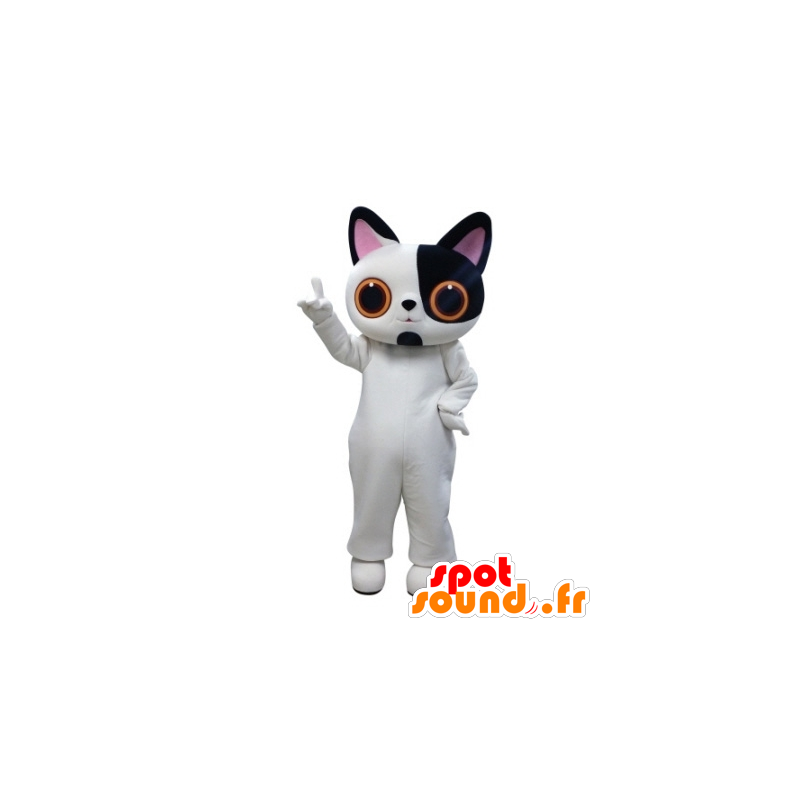 Witte en zwarte kat mascotte met grote ogen - MASFR031684 - Cat Mascottes