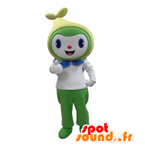 Zelené a bílé s úsměvem sněhulák maskot - MASFR031688 - Man Maskoti