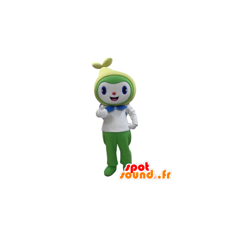 Mascotte de bonhomme souriant vert et blanc - MASFR031688 - Mascottes Homme