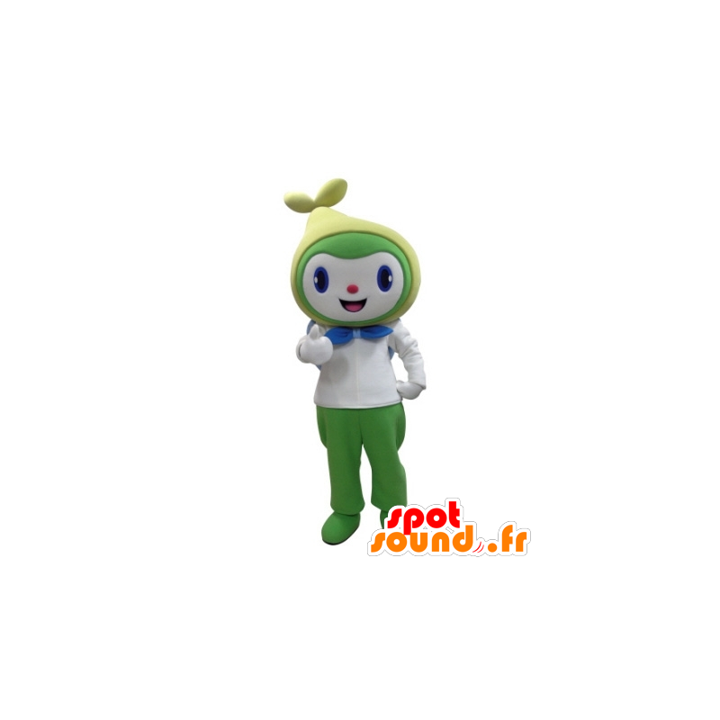 Groen en wit glimlachende sneeuwman mascotte - MASFR031688 - man Mascottes